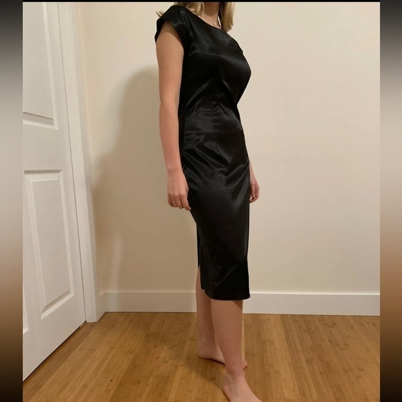Zara Basic black Satin MIDI Dress Size XS - Picture 2 of 15